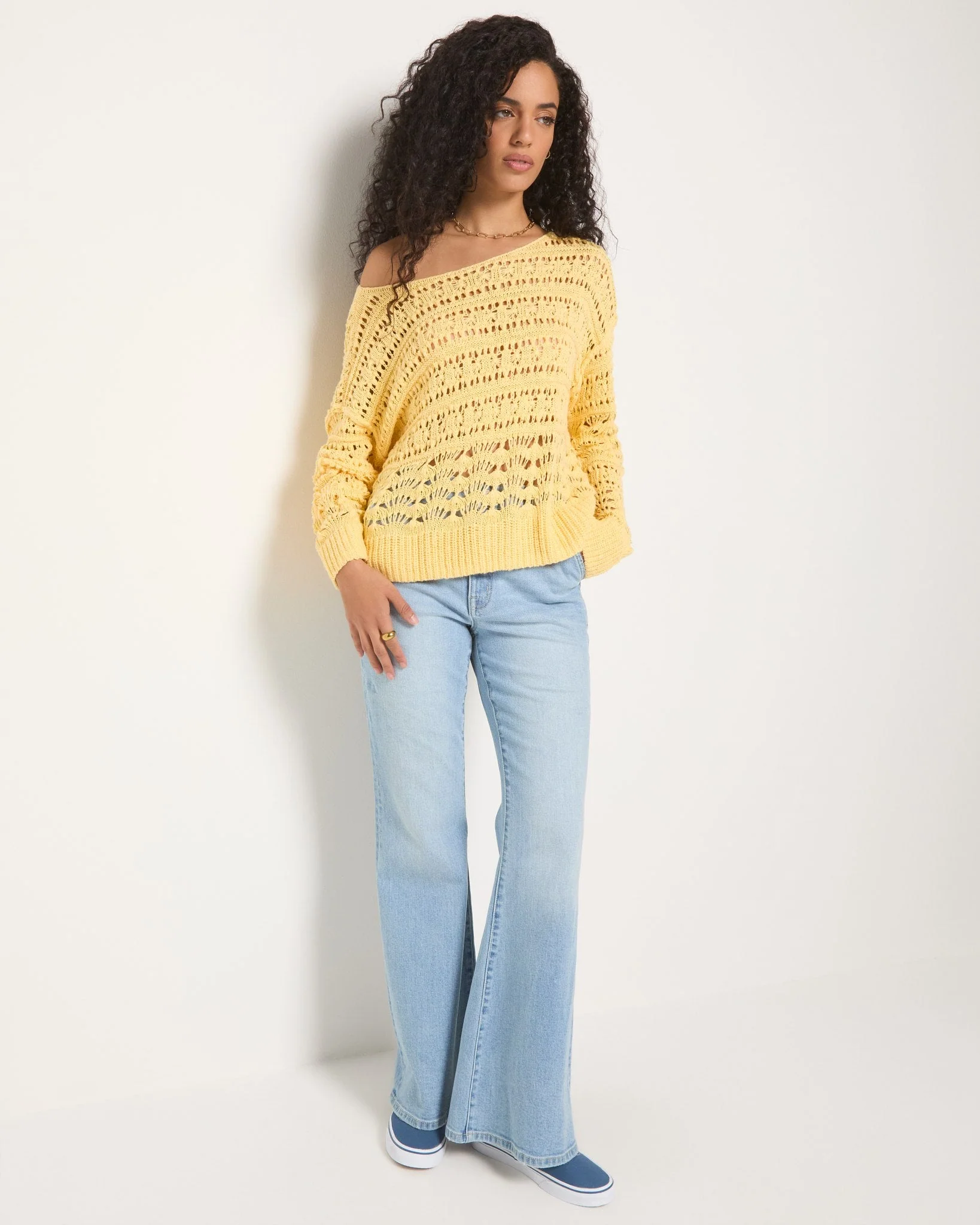Sage Off Shoulder Pointelle Sweater - Image 11