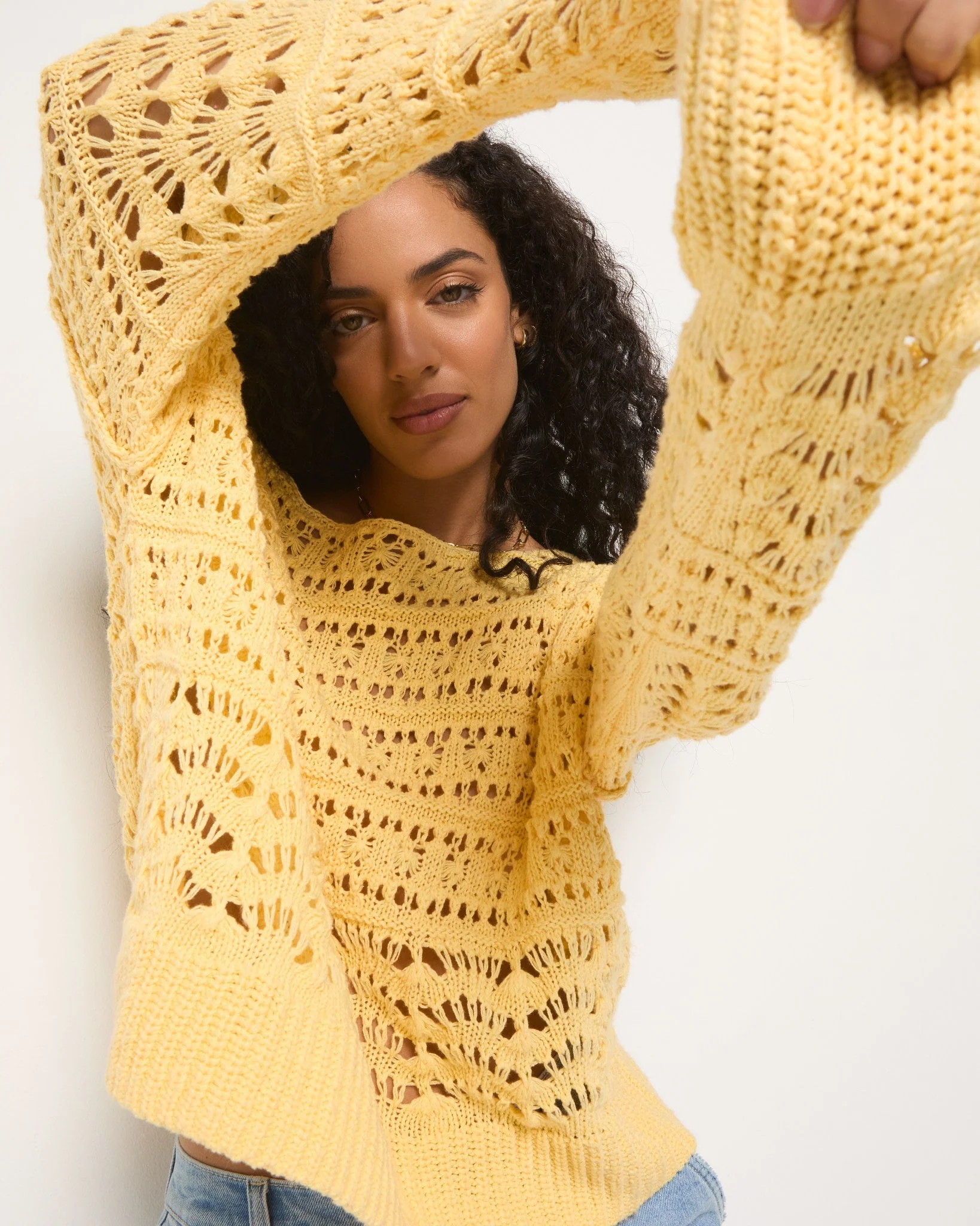 Sage Off Shoulder Pointelle Sweater - Image 12