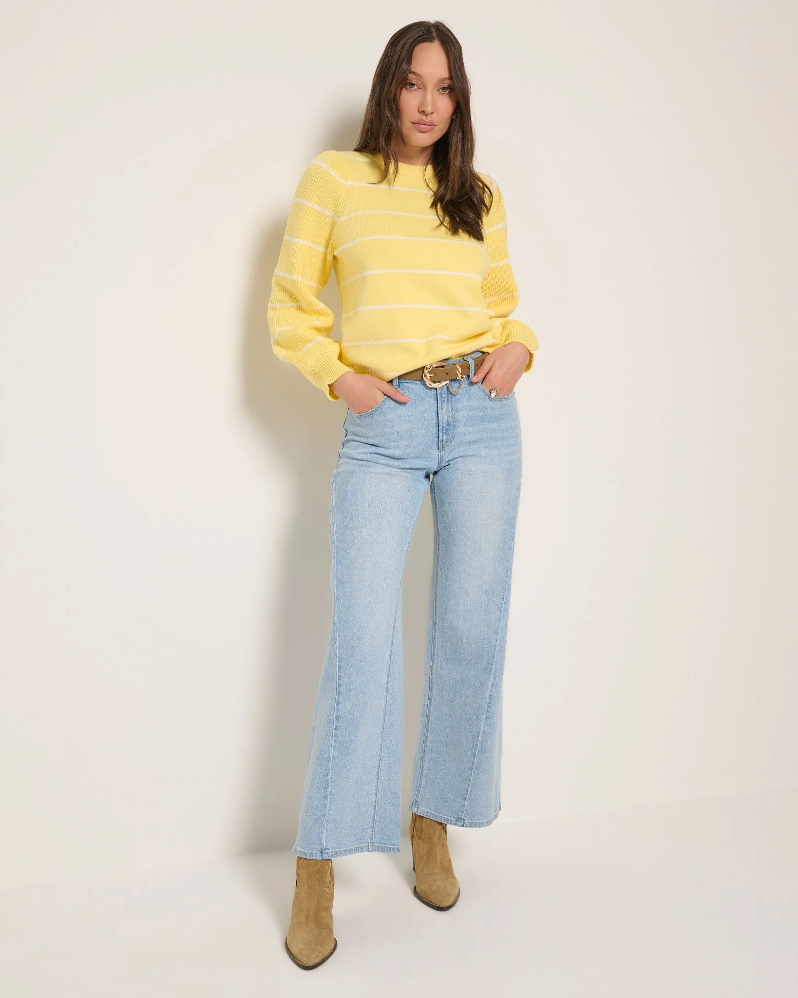 Striped Pacific Puff Shoulder Crew Neck Sweater - Image 4