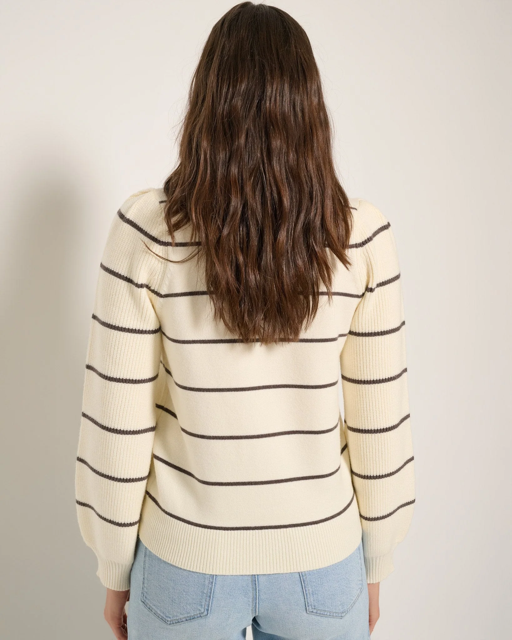 Striped Pacific Puff Shoulder Crew Neck Sweater - Image 6
