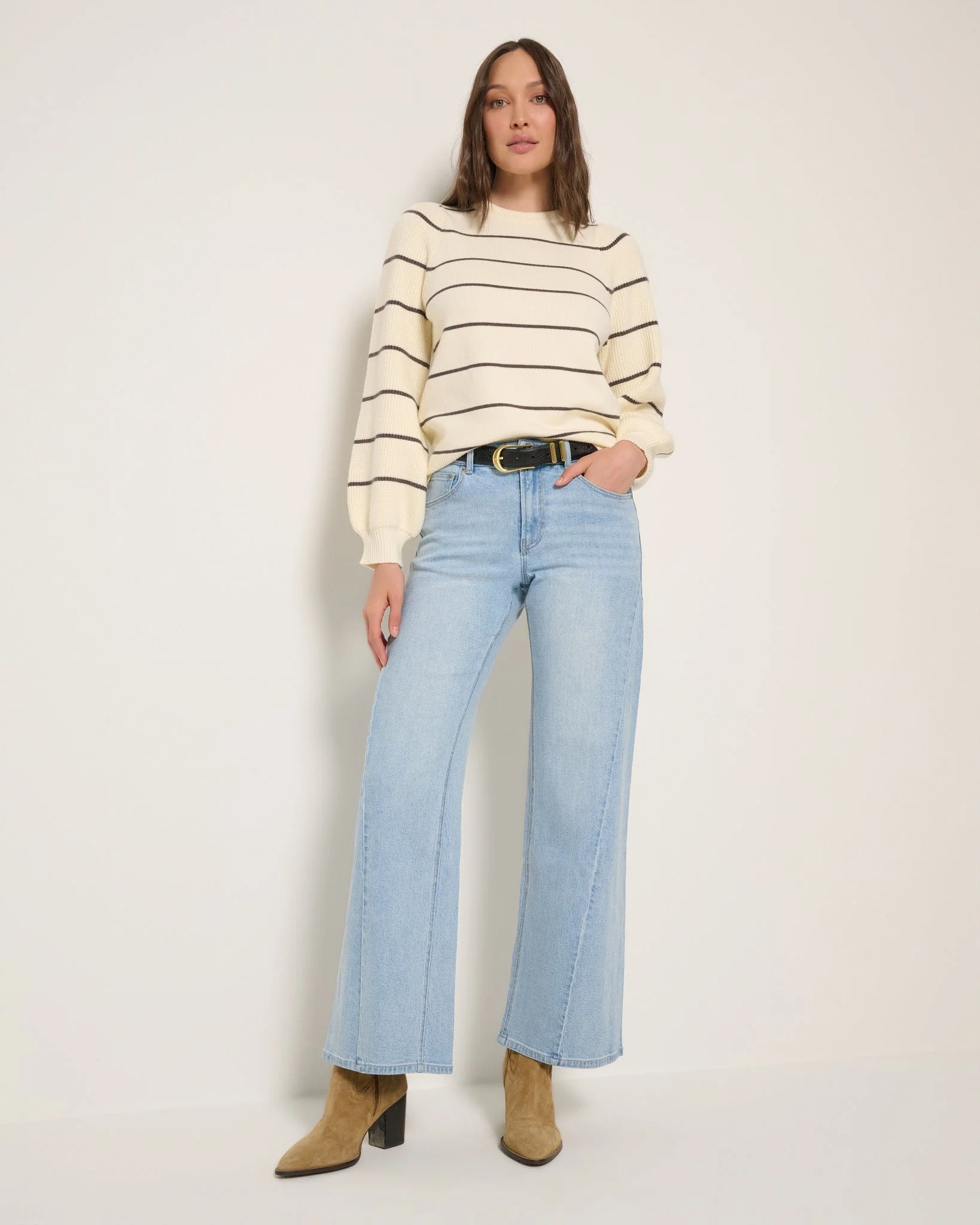 Striped Pacific Puff Shoulder Crew Neck Sweater - Image 8